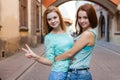 Two pretty girls. TheyÃ¢â¬â¢re best friends. Outdoor photo. Royalty Free Stock Photo